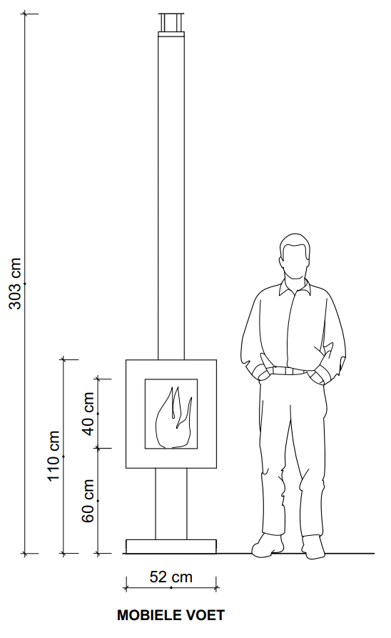 Woodchuck S - Dimensional sketch of the mobile terrace stove with glass around Woodchuck S - Dimensional sketch of the mobile terrace stove with glass around